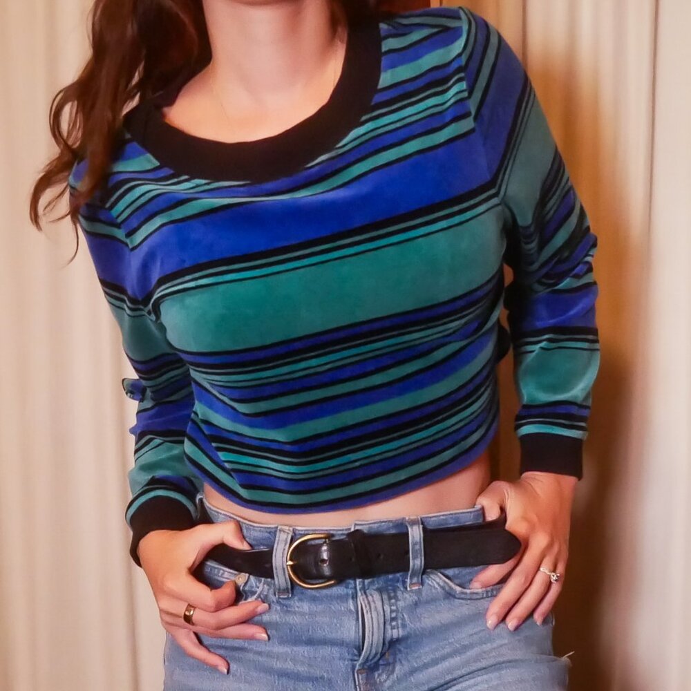 Retro Stripe Cropped Top - Blue & Green